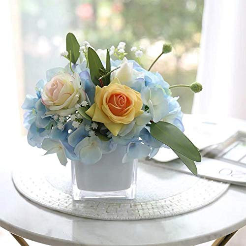 RNNYWDRQ Künstliche Blume, künstliche Blume, Schlafzimmer, Rose, Hortensie, Büro-Set, Kombination, Wohnzimmer, Seidenblume, Glasflasche, Heimdekoration, Rosa, Blau, Anzug