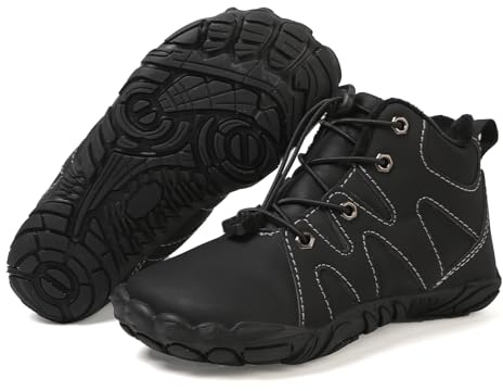 Unisex Zapatillas Descalzas Niños Minimalistas Mid Hiking Zapatos de Senderismo Antideslizante Zapatos de Trekking Barefoot Calientes Ligeras Impermeable 26-36EU