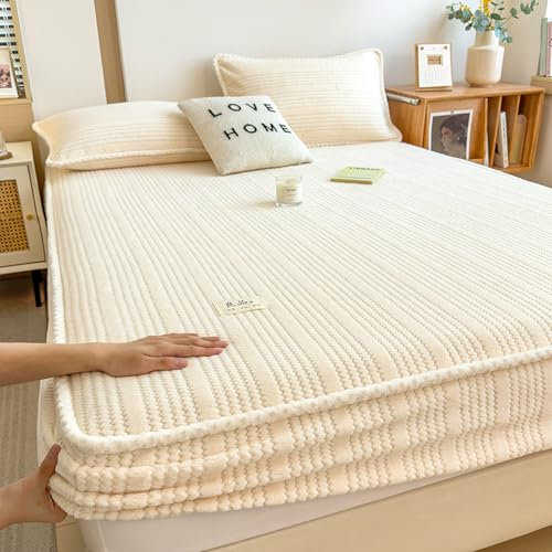 JIANINGHOME Coral Fleece Spannbetttuch 90x200,Spannbettlaken für King-Size-Bett, ultraweiche, knitterfreie Mikrofaser, Tiefe Tasche (Kingsize)