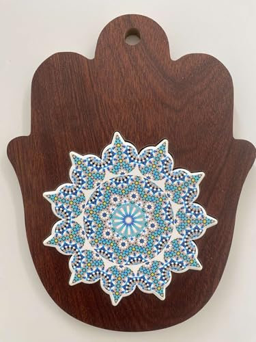 Main de Fatma - sous-Verre en Bois/Céramique avec Motifs Zellige Marocain - Décoration de Mur et Table (Agadir)