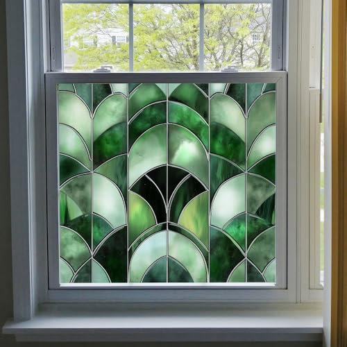 Milchglasfolie Abstrakt Dunkelgrün Milchglasfolie Selbstklebend Fenster Fensterfolie Blickdicht Sichtschutz Sichtschutzfolie Fenster Klebefolie Fenster Sichtschutz Folie für Fenster 50x50cm/1 Pcs
