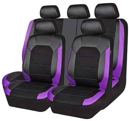 MeKnMoney Auto SitzbezüGe FüR Dacia Sandero Stepway 5 Places Duster 2000-2023 2024 2025, Leder Vorne Und Hinten SitzbezüGesets Atmungsaktiv Auto Innenraum ZubehöR,D/Black Purple