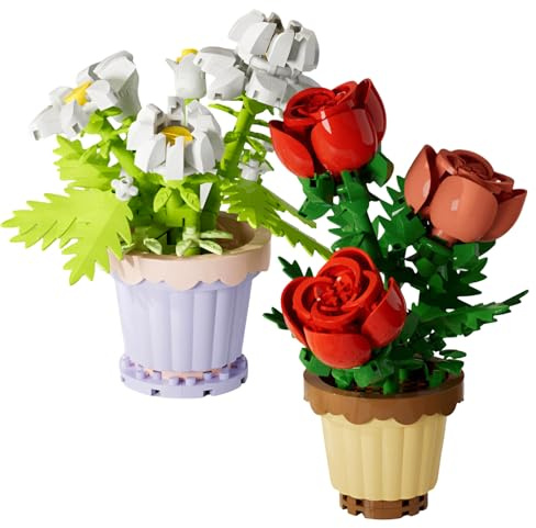 Vaskula Mini Fleurs Blocs de Construction Simulation Marguerites et Rose Construction Fleur Bonsaï Kit Construction Bouquet Fleur Set de Briques de Fleurs pour DIY Activité Manuelle