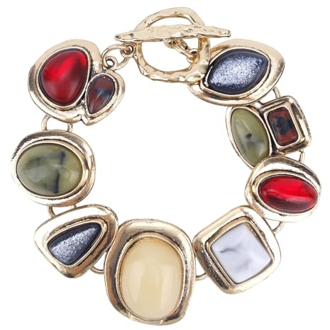 Mikovivi Geometrisches Stein Armband, Personalisiertes Trendiges Geometrisches Metall Steinarmband Buntes Harz Großedelstein Vintage Schmuck im Ethno-Stil für Frauen