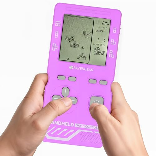 Silvergear® Console De Jeux Rétro Portable | Mini Console Tetris Classique Avec 26 Jeux | Jeu De Blocs Pour Enfants Et Adultes | Taille 15,7x7,7x2CM | Couleur Violet