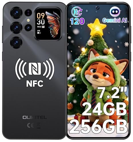 OUKITEL C68 Plus Telephone Portable - 24GO RAM+256GO ROM/TF 1TO 7.2HD + Arrière Écran Smartphone 64MP+8MP 6000mAh Android 15 Téléphone portable Empreinte digitale/Face ID/Dual SIM/NFC/OTG/GPS - Nior