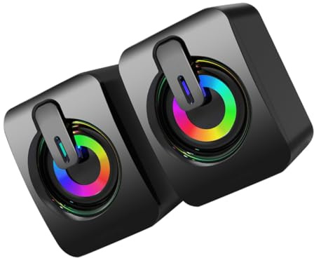 BESPORTBLE Wired Usb-powered Gaming Speakers with Colorful Ambient Light Laptop Subwoofer Surround Sound Desktop Speakers with Inline Volume Control High Bass for Notebook