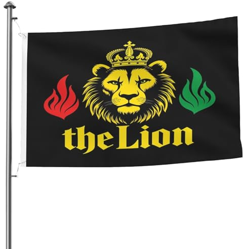 Drapeau africain 3 x 5 pieds Roi du Lion Judah Rasta Rastafari Jamaïque Reggae Drapeau de maison noir résistant à la décoloration pour pelouse extérieure - Drapeaux de bateau aux couleurs vives et rés