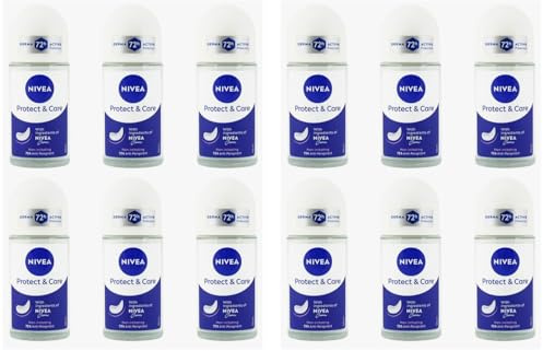 12x NIVEA Protect & Care Deodorant Deo Roll-On Mit dem einzigartigen Duft von NIVEA Creme Anti-Transpirant Deo mit 72h Schutz antibakterieller Deoroller mit fruchtigem Duft,50ml (12er Pack)