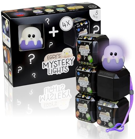 MegaLight Blind Box Mini Nachtlichter für Kinder 5er Pack | Mystery Box | Osie Octopus + 4 aus 9 per Zufall | stufenlos dimmbar | mit Anhänger | USB-C AKKU | wiederaufladbar | EGGY'S Mystery Lights