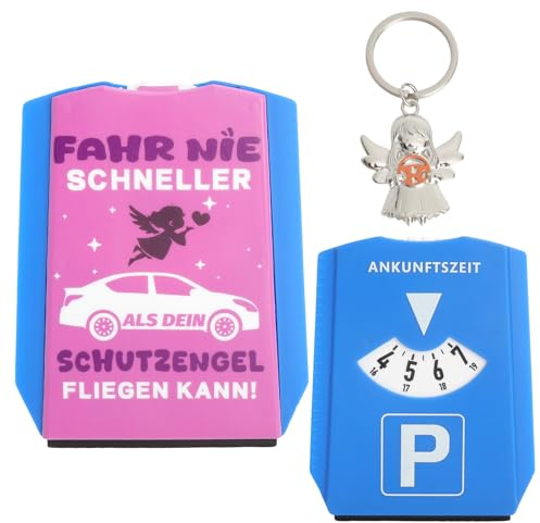 XRVRILE Parkscheibe Auto, Parkuhr mit Eiskratzer Parkscheibe Pink Parkuhr Auto mit Ankunftszeit, Schutzengel Schlüsselanhänger Führerschein Geschenk für Autofahrer