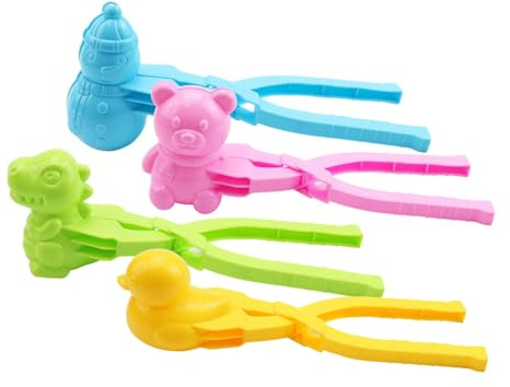 4pcs Snowballl Maker, Snow Toys for Kids Outdoor, Snowballl Mold Clips, Winter Snow Ball Fights Maker Tools with Dinosaur/Bear/Duck/Snowman Shaped, Snows Games Accessories for Outdoor Play Ages 2-10