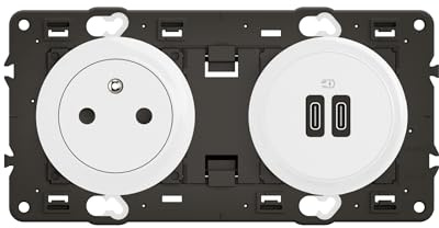 Legrand | Prise 2P+T avec 2 ports USB C Power Delivery 20W, Céliane blanc, installation précâblée, à équiper d'une plaque