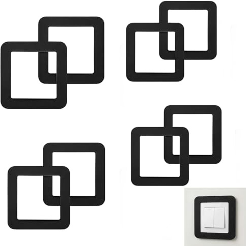 4 Pcs Light Switch Surround, Black Light Switch, Decorative Silicone Cover Set, Self Adhesive Simple Light Switch Plates Frame, for Home and Office(12.7cm*12.7cm)
