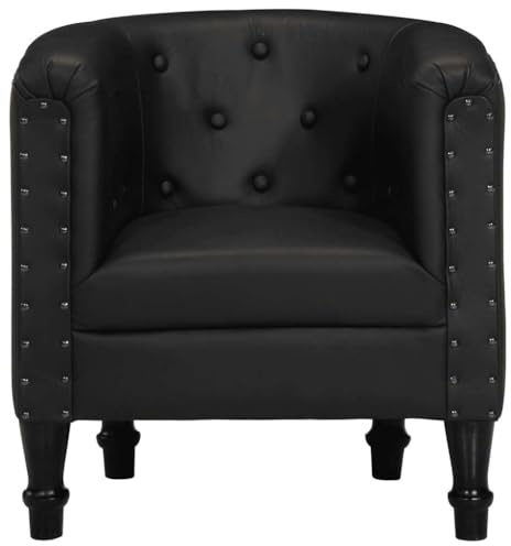 pokgdf Designer Armsessel mit Mangoholz Beinen, bequemer Sessel zum Entspannen und Lesen, Luxus Clubsessel aus echtem Leder in Schwarz