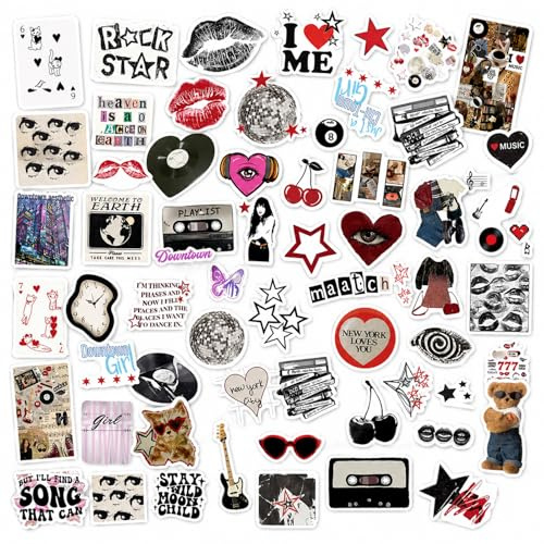 Tourima Y2K Downtown Girls Sticker Set, 60+ Aesthetic Aufkleber wasserfest, Retro Vinyl Sticker Pack für Laptop, Handyhülle, Koffer, Journal, Scrapbook, Stickerbuch, Y2K Deko Accessoires