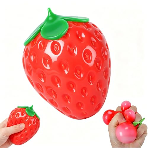 Peluche blandito de Fresa Gigante,Pelota antiestrés de Fresa Extragrande, brinquedos de morango para apertar,Juguete antiestrés de Fresa Realista,Pelota antiestrés Suave para niños y Adultos Squishy