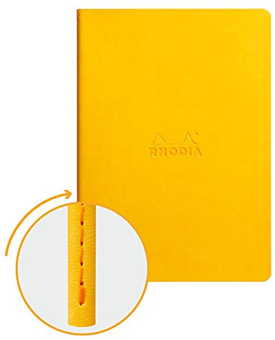 RHODIA 116416C - Jonquille Textile Stitch Soft Notebook - A5 - Lined - 64 pages - Clairefontaine Ivory Paper 90 g/m - Faux Leather Cover - Rhodiarama Collection