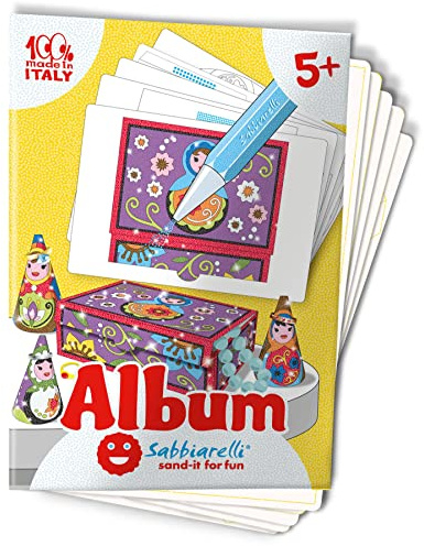 Sabbiarelli – Album Geschenke für Mama | Klebebögen für Sand Art | 5 Karton-Klebebögen A5 für 3 Ringhalter und 1 Schmuckkästchen | 100% Made in Italy | 5-12 Jahre | FARBSAND NICHT ENTHALTEN