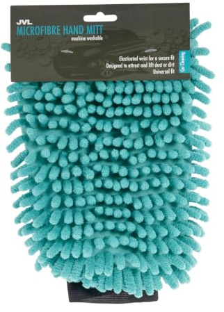 JVL Car Care Cleaning Range Hand Mitt with Elasticated Cuff, Chenille and Microfibre, Teal/Grey, 23.5 x 16 x 2 cm