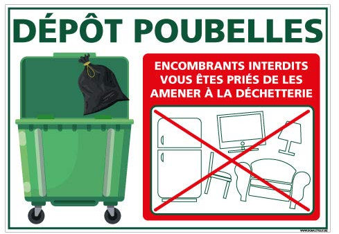 Panneau Dépôt Encombrant Interdit - Protection anti-UV - Dimensions 210x300 mm - Plastique rigide PVC 1,5 mm