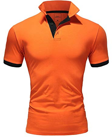 Amaci&Sons Herren Poloshirt Basic Kontrast Kragen Kurzarm Polohemd T-Shirt 5104 Orange/Schwarz M