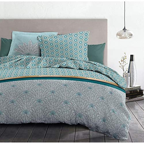 Home Linge Passion - Parure de Couette LOUXOR 100% Coton 57 Fils -220 x 240 Vert Emeraude
