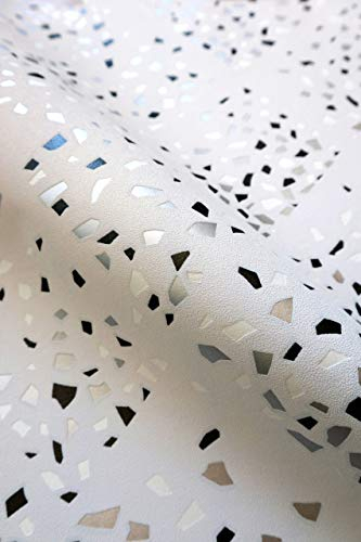 NEWROOM Tapete Weiß Vliestapete Leicht Glänzend - Mustertapete Modern Grau Schwarz Konfetti Sprinkles Metalic Grafisch Konfettioptik 50er Art inkl. Tapezier-Ratgeber