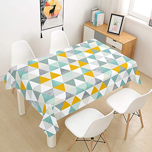 Morbuy Tischdecke Abwaschbar, Dreieck Patchwork Tischtuch Rechteckig Tischwäsche Gartentischdecke Outdoor Tischdekoration Wasserdicht Polyester Ölfest Pflegeleicht (100x140cm,Blau Gelb)