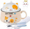 Müslischalen Ramen Schüssel Salatschalen mit Deckel und Henkel - 850mL Keramik Schüssel Instant Nudelschale Suppenschale - Katze Pastaschüsseln Dessertschalen Nudeln Suppe Lunchbox für Kinder