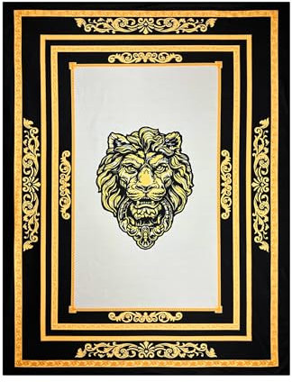 Belle Arti Kuscheldecke Fleecedecke Wohndecke Tagesdecke Sherpa Fleece Decke Sofa Couch mit Löwen Motiv in schwarz Gold - 150x200cm - flauschig und kuschelweich