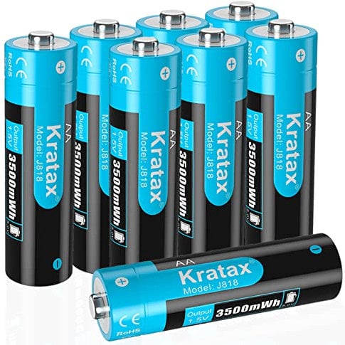 8-Pack 1.5V AA Rechargeable Batteries,Kratax 3500mWh Lithium AA Battery,1600 Cycles Doulbe A Li-ion Battery,Max 3A Discharge[Charger not include]