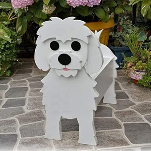 Tauzveok Pflanze Holz blumenkübel,Hund blumentopf, pflanzgefäße für draussen deko, für gartendeko, Kakteen, Büro, Perfekte Geschenkidee blumentöpfe,Maltesischer Hund
