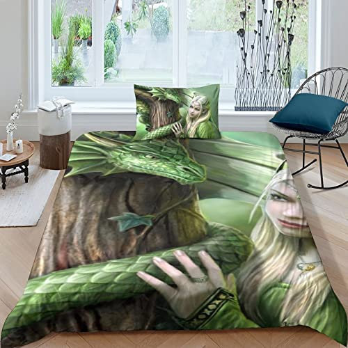 taimowei Anne Stokes Bettwäsche 3D Bettbezüge Schlafkomfort Microfaser Bettbezug Set 3-teilig Für Jugendliche Jugend Mädchen Jungen Bettbezug Single(135x200cm)