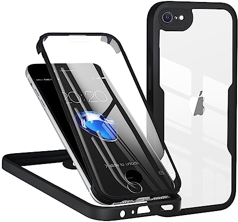 TVVTPU Kompatibel mit iPhone 7/8/SE 2020/2022 Hülle, 360 Grad Stoßfest Handyhülle mit Eingebaute Displayschutzfolie Ganzkörper Schutz Silikon Bumper Outdoor Schutzhülle Case, Schwarz