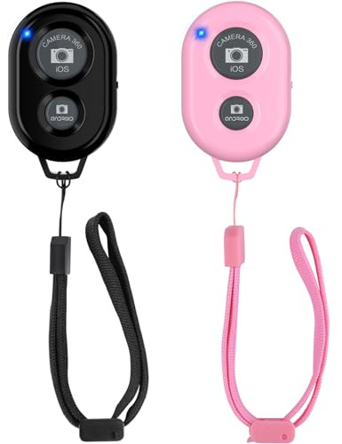 Wireless Camera Remote Shutter for Smartphones (2 Pack), Zttopo Wireless Phone Camera Remote Control Compatible with iPhone/Android Cell Phone - Wrist Strap Included Black&Pink