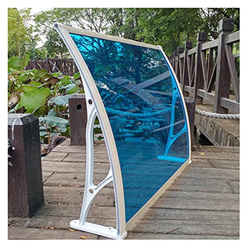 Tür-Fenster-Markise, Terrassenüberdachung, Polycarbonat-Abdeckung, geräuschloses Material, Regenschutz, UV-Schutz, mit Halterung aus Aluminiumlegierung, stark tragend (Farbe: Blau, Größe: 60 x 100 cm)