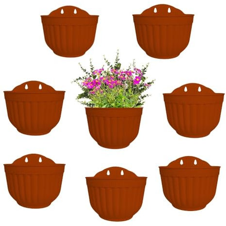ShoppeWatch Macetas Pared 8 Unidades con Ganchos | Maceteros Decorativos Interior | Macetas Colgantes Exterior Riego Automático | Macetas para Colgar en Pared | Jardineras Exterior Balcon Marrón PL62