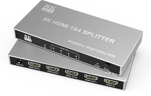 HDMI Splitter 1 in 4 Out HDMI Verteiler für 4 Monitore - Unterstützt bis zu 8K@60Hz und 4K@120Hz Kopieren Monitore, für TV/PC/ PS5/ PS4/ Xbox