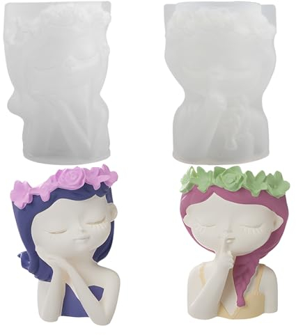 WakiHong 2 Pezzi Vaso Silikon Form Stampo Stampo in Silicone a Forma di Vaso 3d Ragazza Vaso Di Fiori Stampo per Realizzare Candele Stampo in Resina Epossidica Stampo Vasi Di Fiori Decorazioni.