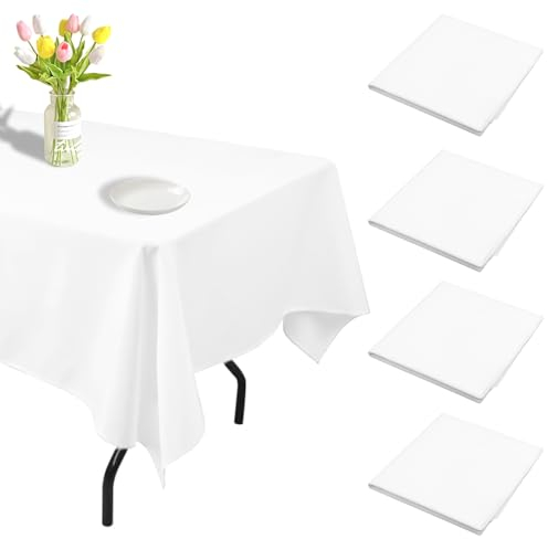 Biertisch Tischdecke, 4 Stück Einweg Tischdecke Weiß, 137 x 274 cm/ 54 x 108 Zoll wasserdichte Tischdecke Party, Tischdecke Hochzeit, Rechteckig Plastik Tischdecke für Party, Geburtstag, Hochzeit