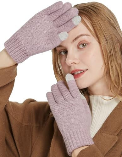 QICEDER Guanti Touch Screen Invernali Termici a Maglia per Donna - per Smartphone, Bici, Running (Viola)