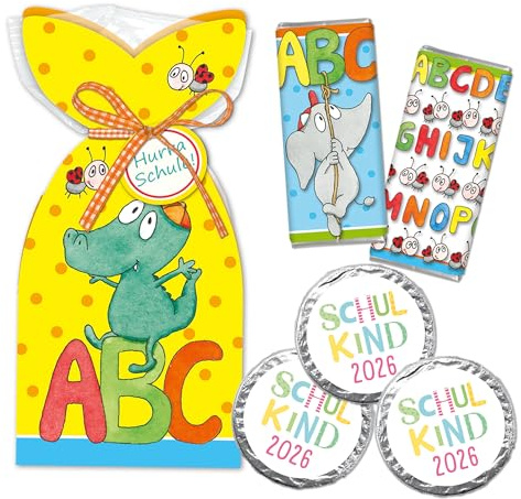 STEINBECK Einschulung 2026 Befüllung Schultüte Zuckertüte kleine Geschenke Schulkind Schulanfänger Erstklässler ABC Schokolade Süßes Mädchen Junge 1.Klasse Mitbringsel