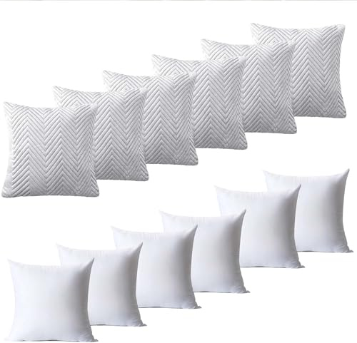 BedLooms Cushions with Covers Included 45 x 45 cm Set of 12 (6 Silver Cushion Covers, 6 Cushion Inserts) Ultrasonic Square Throw Pillow Cases Decorative Sofa Cushion with Invisible Zipper