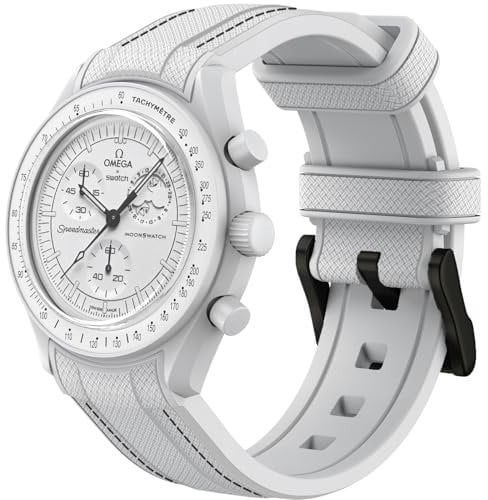 Armband für Omega x Swatch MoonSwatch 20mm, weiche Silikon Omega X Swatch Moonswatch Speedmaster Ersatzband ohne Lücken, gebogenes Moonswatch Swatch Armband für Männer Frauen (Weiße schwarze Linie 1)
