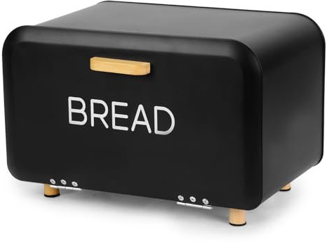 Panera negra para encimera de cocina, contenedor de almacenamiento de pan de gran capacidad, caja de pan moderna, elegante soporte de pan de metal
