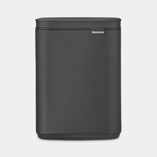 Brabantia Bo Waste Bin 4L | Compact Rectangular Rubbish Bin with Soft-Close Lid, Removable Inner Bucket | Wall-Mountable or Freestanding Design for Bathroom, Kitchen, or Office | Mineral Infinite Grey