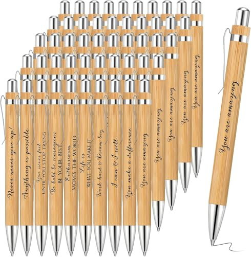 LATERN 30 Stück Inspirierende Kugelschreiber, 14CM Motivierenden Zitaten Bambus-Stift Einziehbare Schwarzer Tinte Stylus-Stifte für Chefs Büro Schreibtisch Zubehör Geschenke (10 Positive Stile)