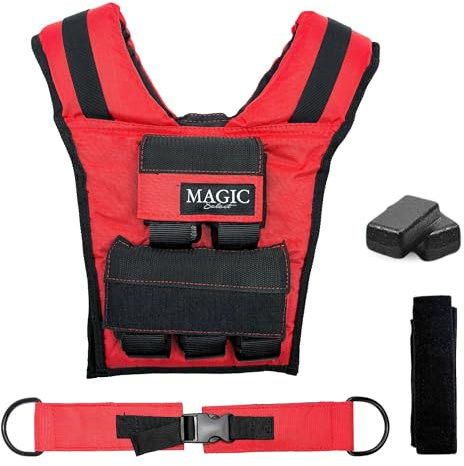 MAGIC SELECT Verstellbare Gewichtsweste. Trainingsgewichtsweste 20kg. Gewichtsweste Herausnehmbare Einstellbar aus Stoff und kompakt für Männer oder Frauen. Krafttraining, Heimgymnastik, Laufen. Rot