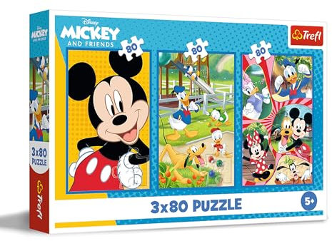 Trefl – 3in1 Puzzle: Disney, Mickey Mouse Team - 3 x 80 Teile, 3er-Puzzle-Set für Kinder ab 5 Jahren